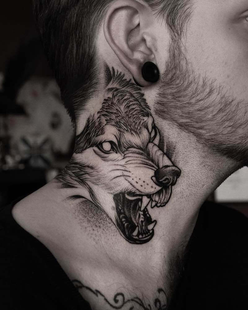 Neck Wolf Tattoo