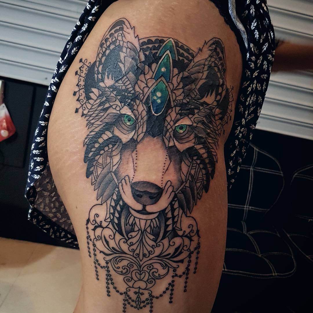 Hip Wolf Tattoo
