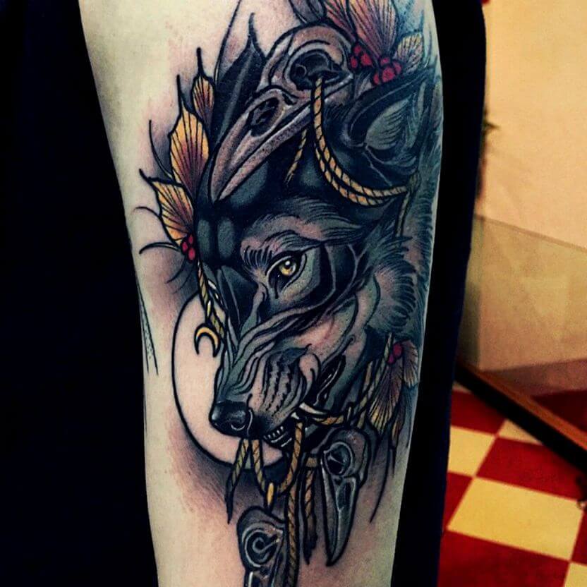 Neo-Traditional Wolf Tattoo