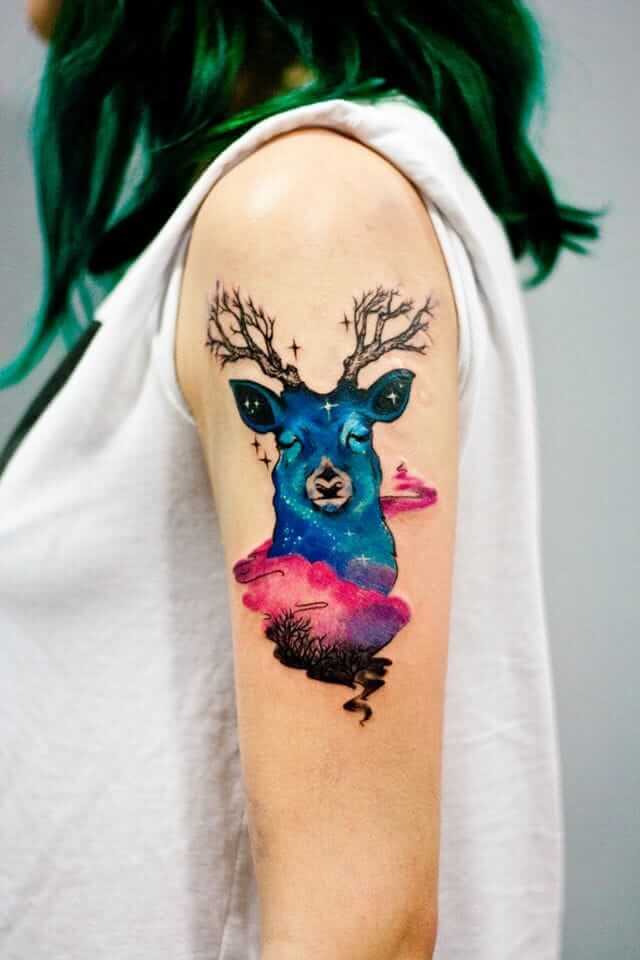 Deer Watercolor Tattoo