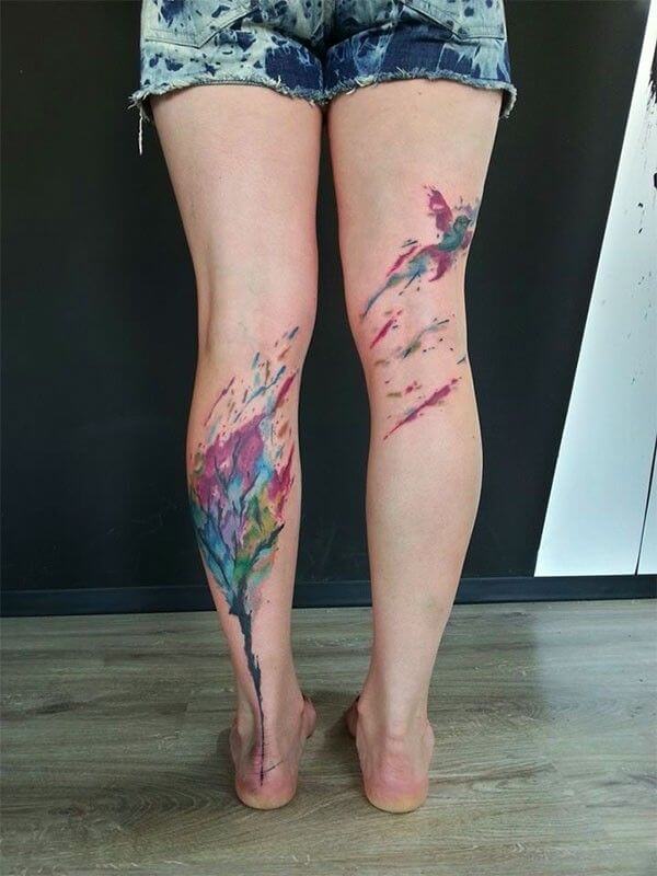 Watercolor Tattoo on Leg