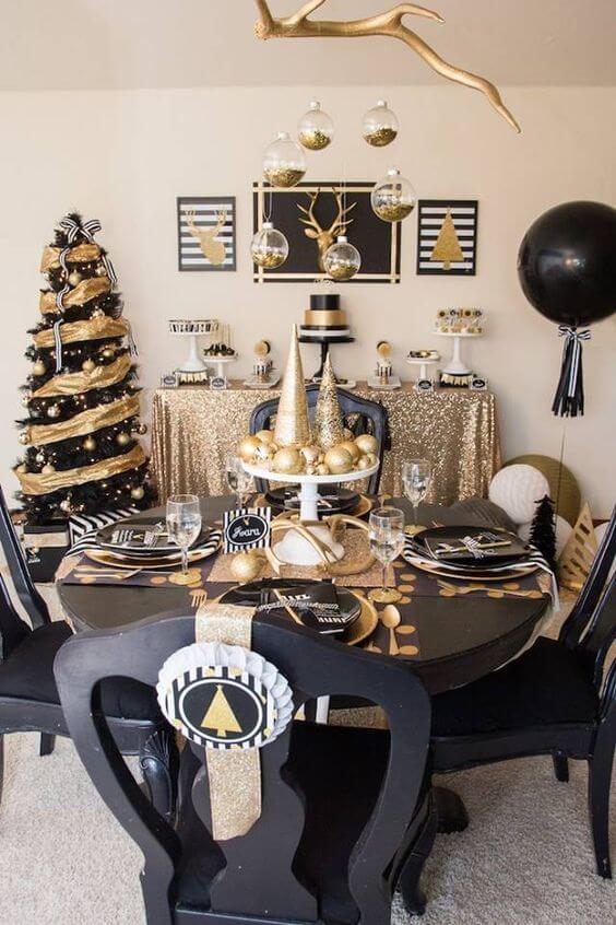 Black Gold Christmas Dining Room