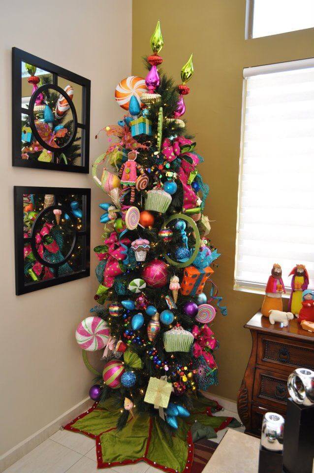 Colorful Slim Corner Christmas Tree