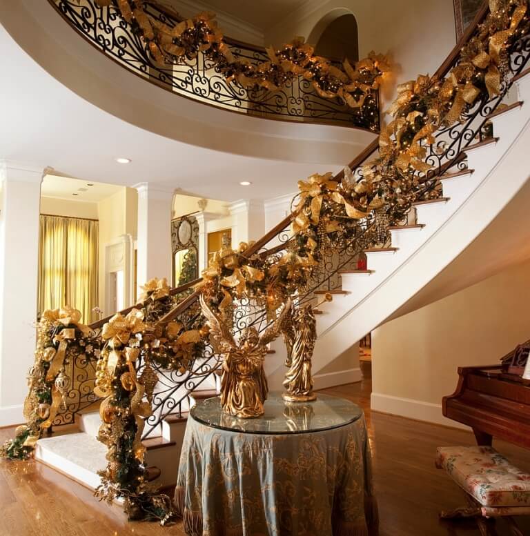 Grand Staircase Gold Christmas Decor