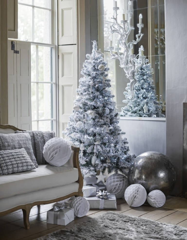 Living Room Silver White Christmas Decor