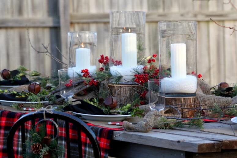 Outdoor Rustic Christmas Table Centerpiece