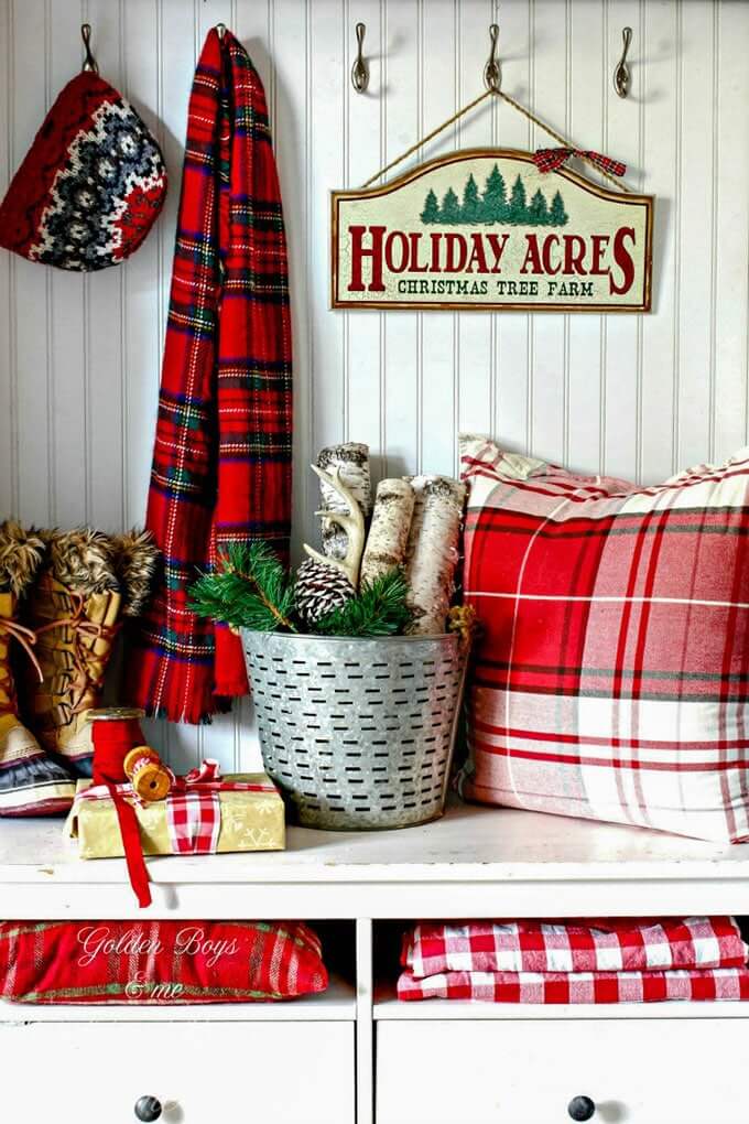 Plaid Christmas Decoration For Entryway