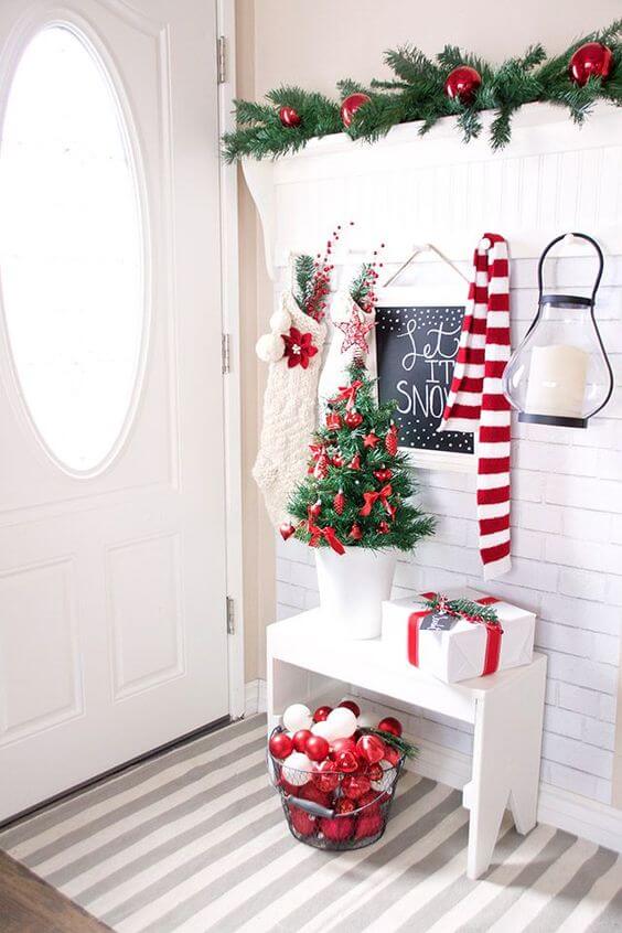 Red White Modern Christmas Entryway