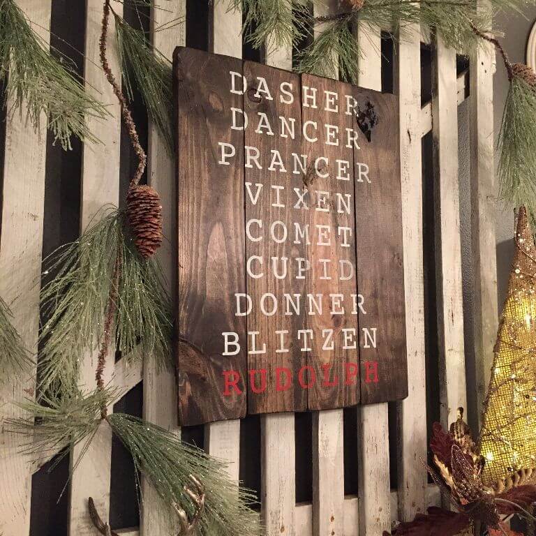 Reindeer Names Christmas Signs Pallet