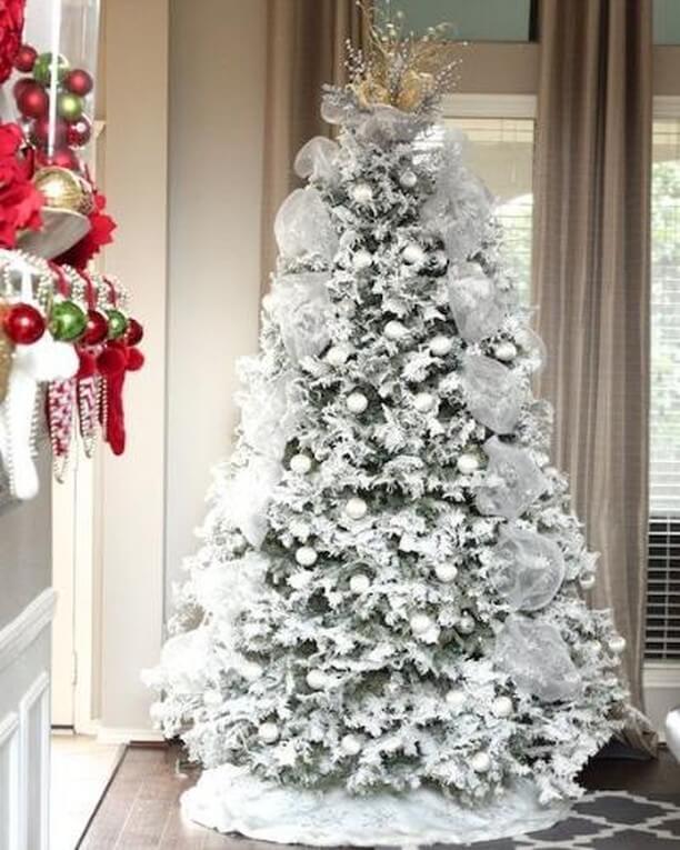 Snowy Silver White Fireplace Tree