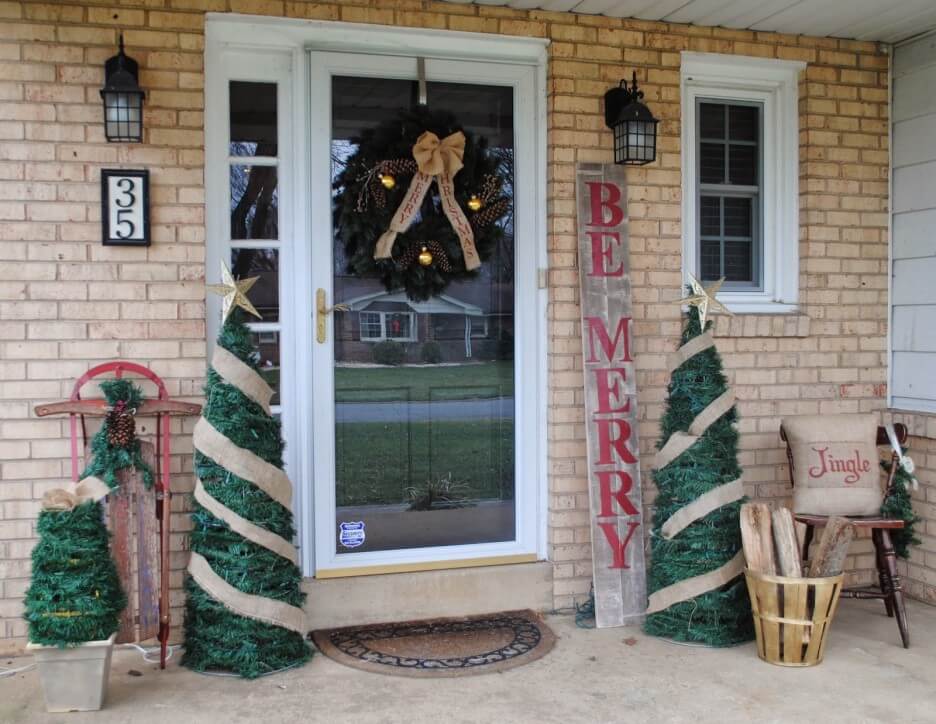 Twin Christmas Trees Front Door