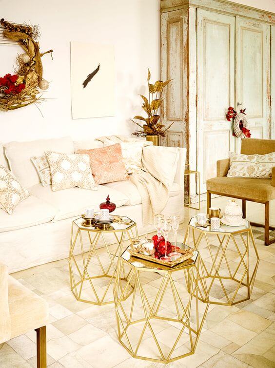 White Gold Christmas Living Room