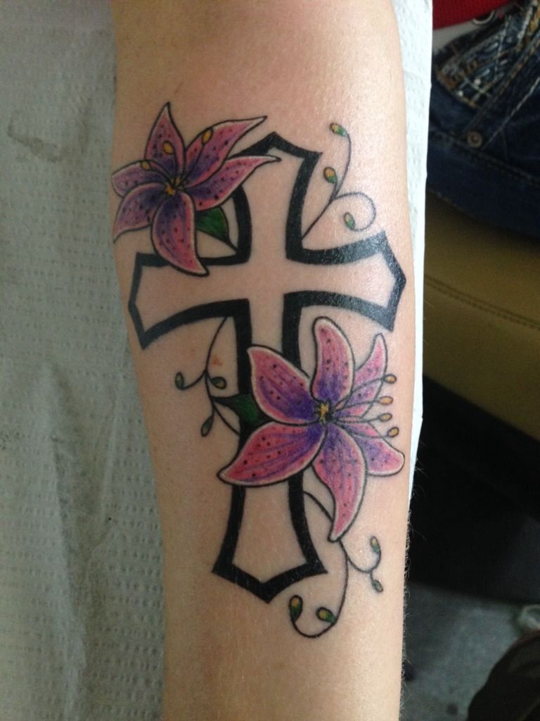 Cross Tattoo With Flowers Inside