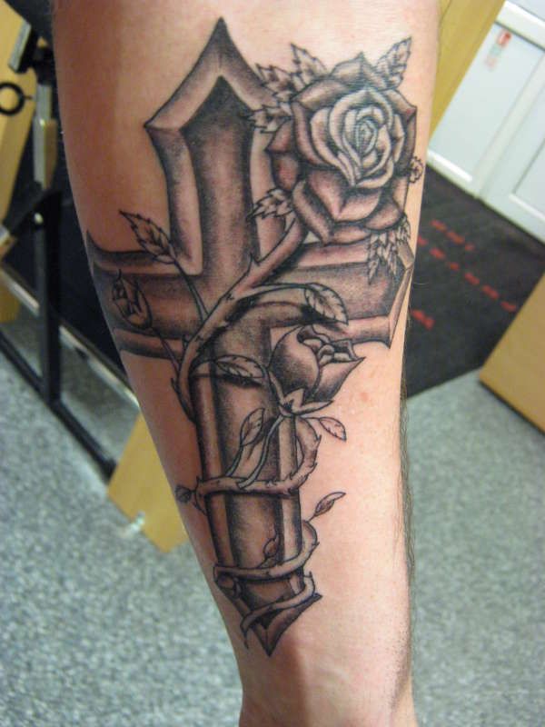 Rose And Cross Tattoo