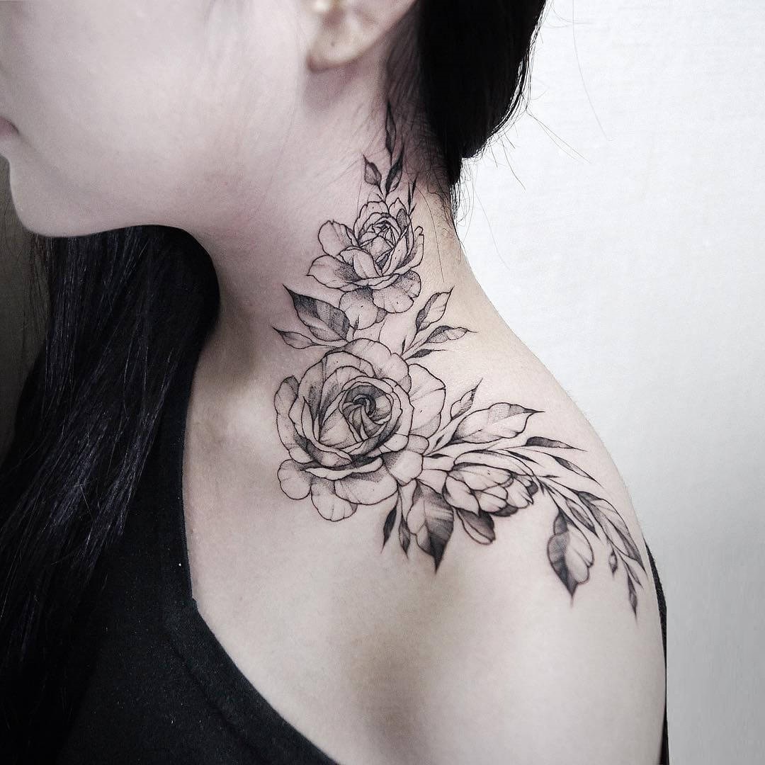 Collarbone Rose Tattoo