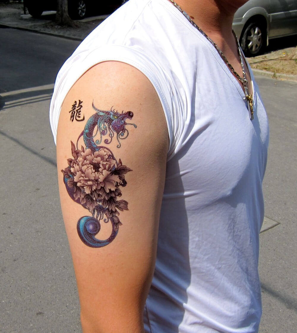 Dragon With Flower Tattoo