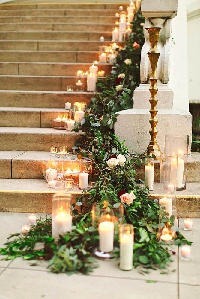 Candles And Garlands Staircase Decor