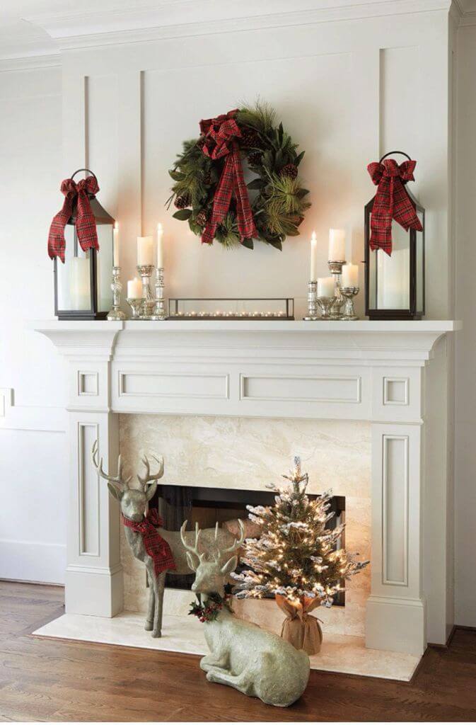 Christmas Lanterns Fireplace Mantel Decor