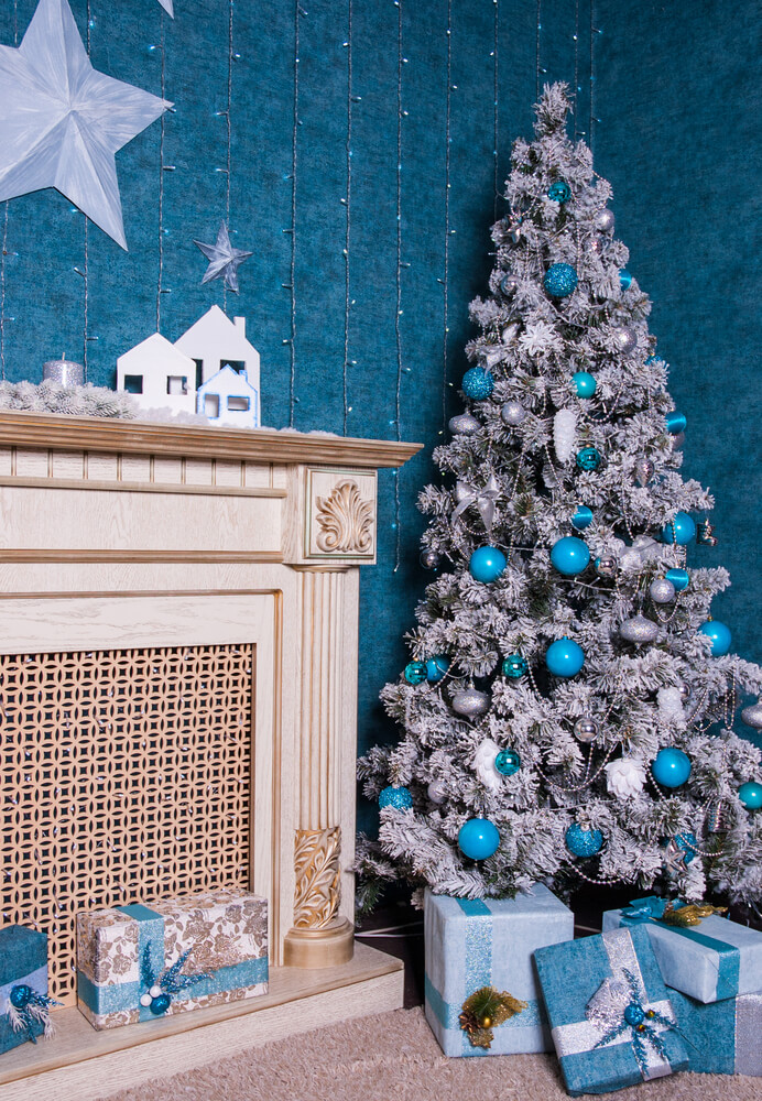 Christmas Tree With Silver Blue Decoration