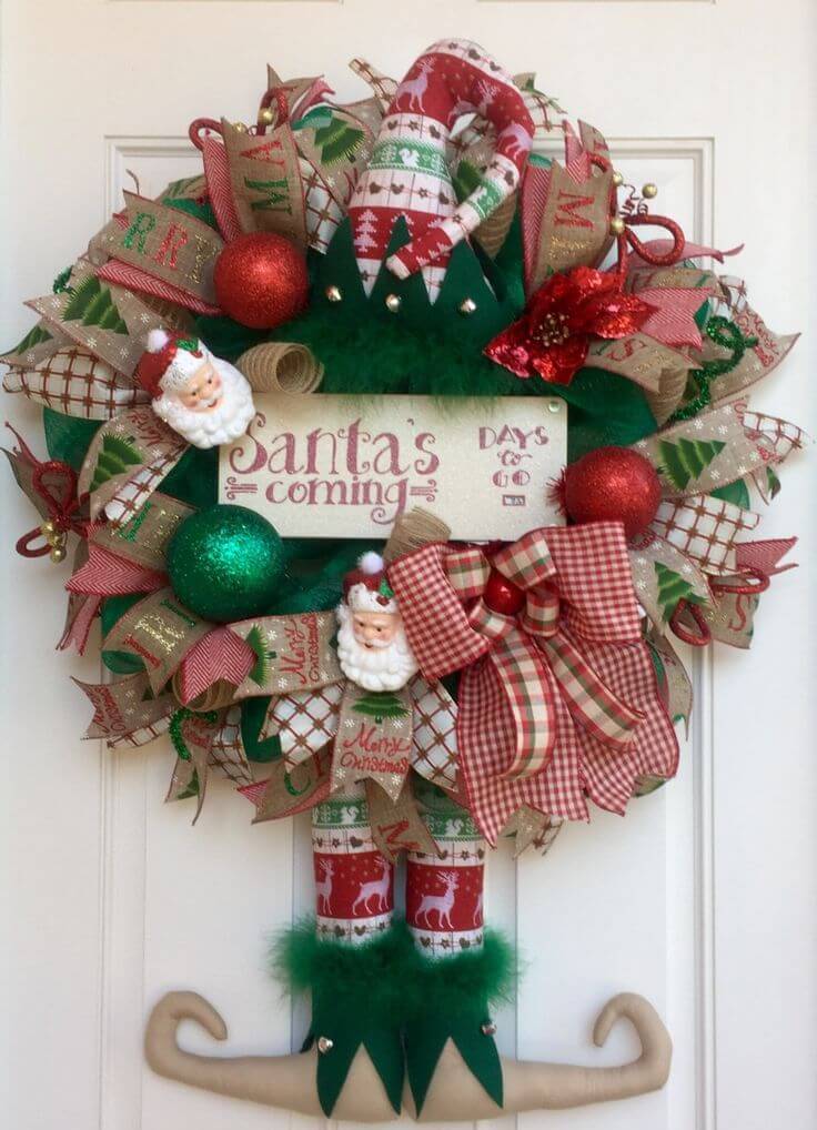 Cute Santa Whimsical Christmas Wreath