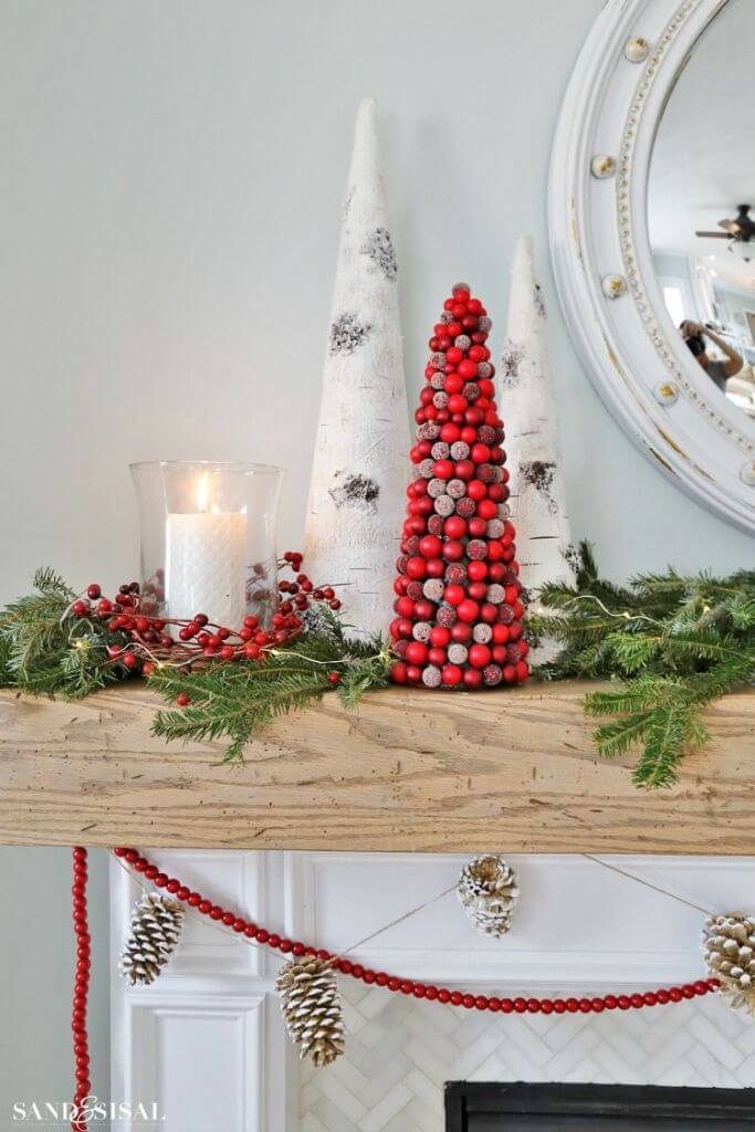 Fireplace Mantel Cranberry Christmas Decor