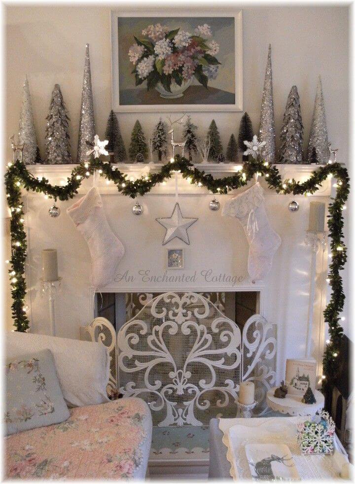 Glittery Silver Fireplace Christmas Decor