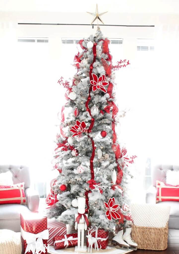 Grey Christmas Tree With Red Decoration
