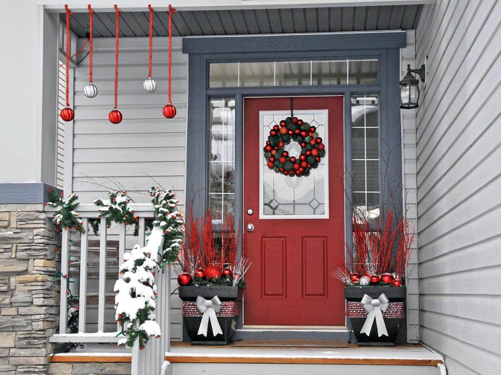 Grey Front Porch Christmas Decoration