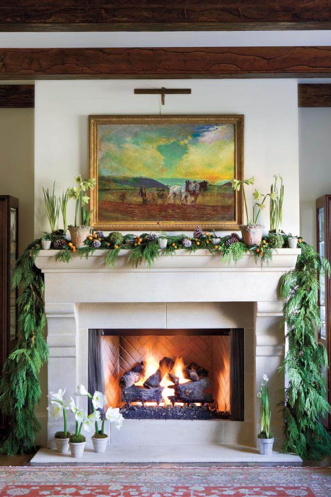 Natural Christmas Fireplace Mantel Decoration