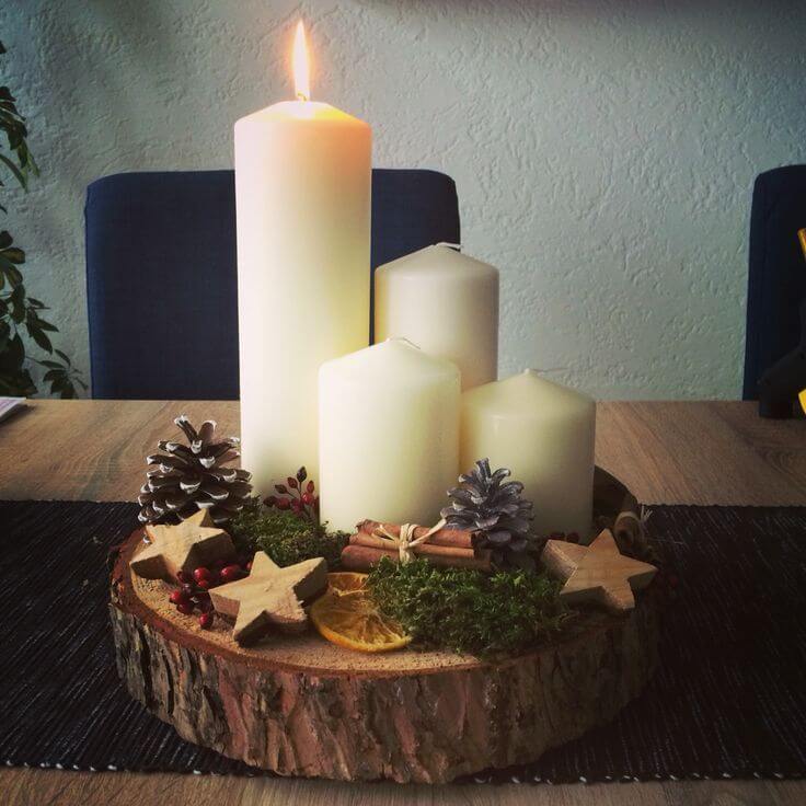Rustic Candles Christmas Centerpiece