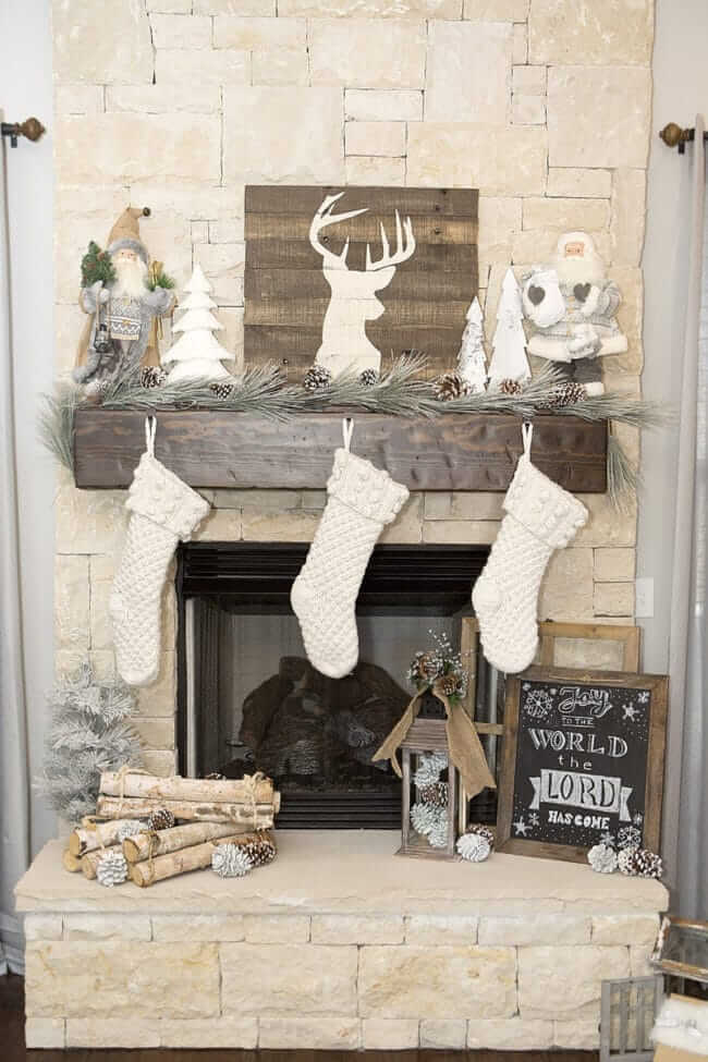 Rustic Neutral Christmas Fireplace Decor
