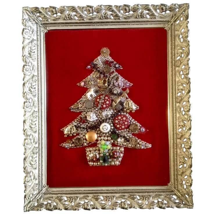 Vintage Framed Jewelry Christmas Tree