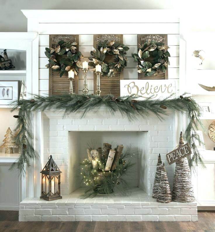 Wreath Trio Fireplace Mantel Decor