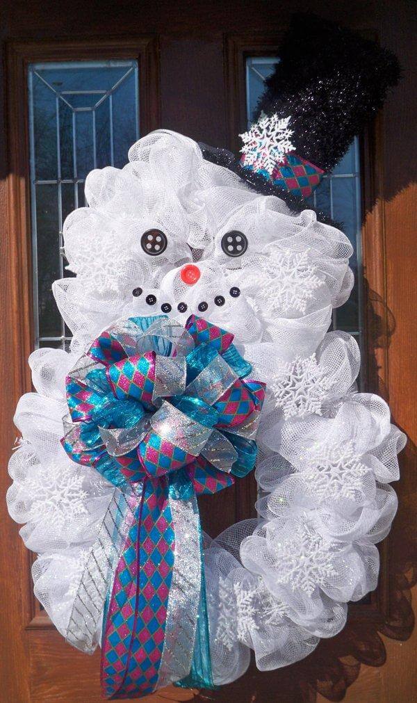 Cute Deco Mesh Snowman Wreath