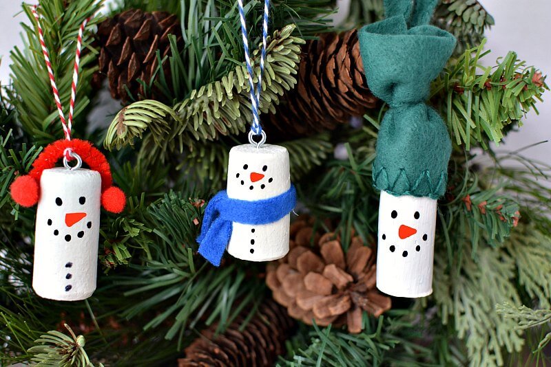 DIY Wine Cork Snowman Tree Ornaments