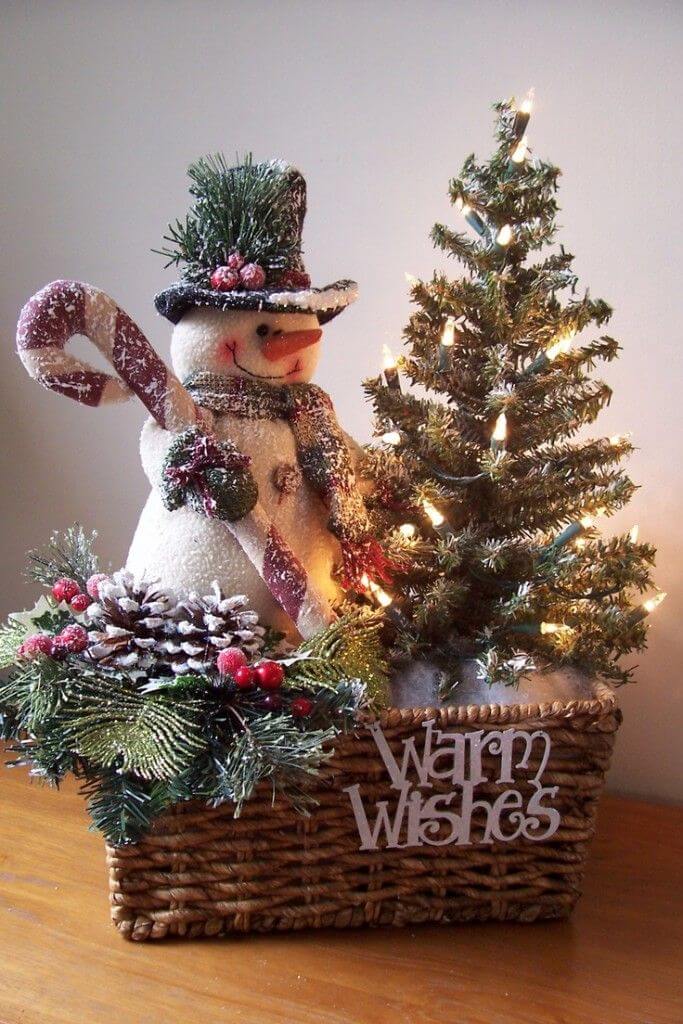 Frosted Snowman Christmas Centerpiece