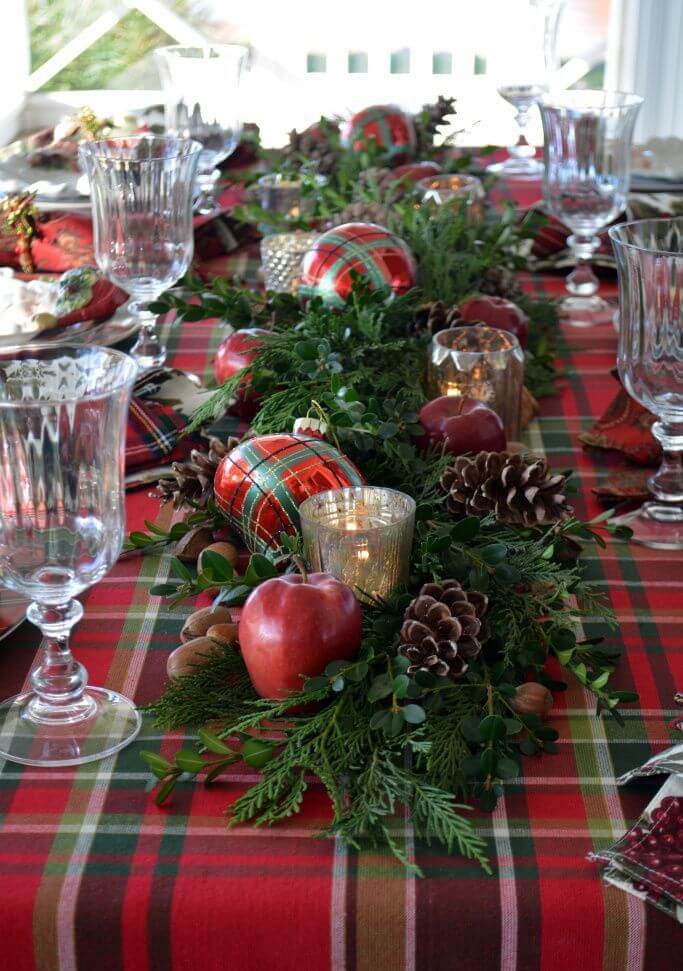 Red Plaid And Evergreen Tablescape