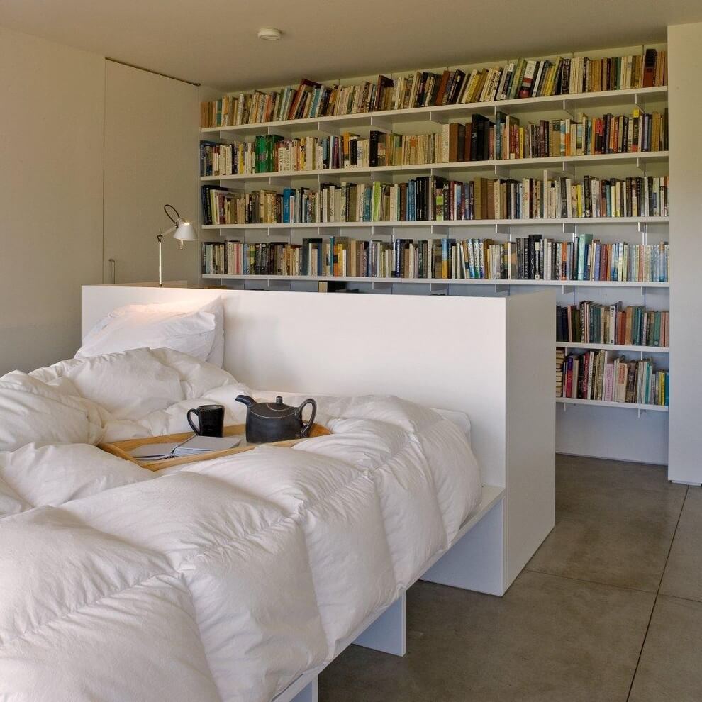 Bookshelf Accent Wall Modern Bedroom