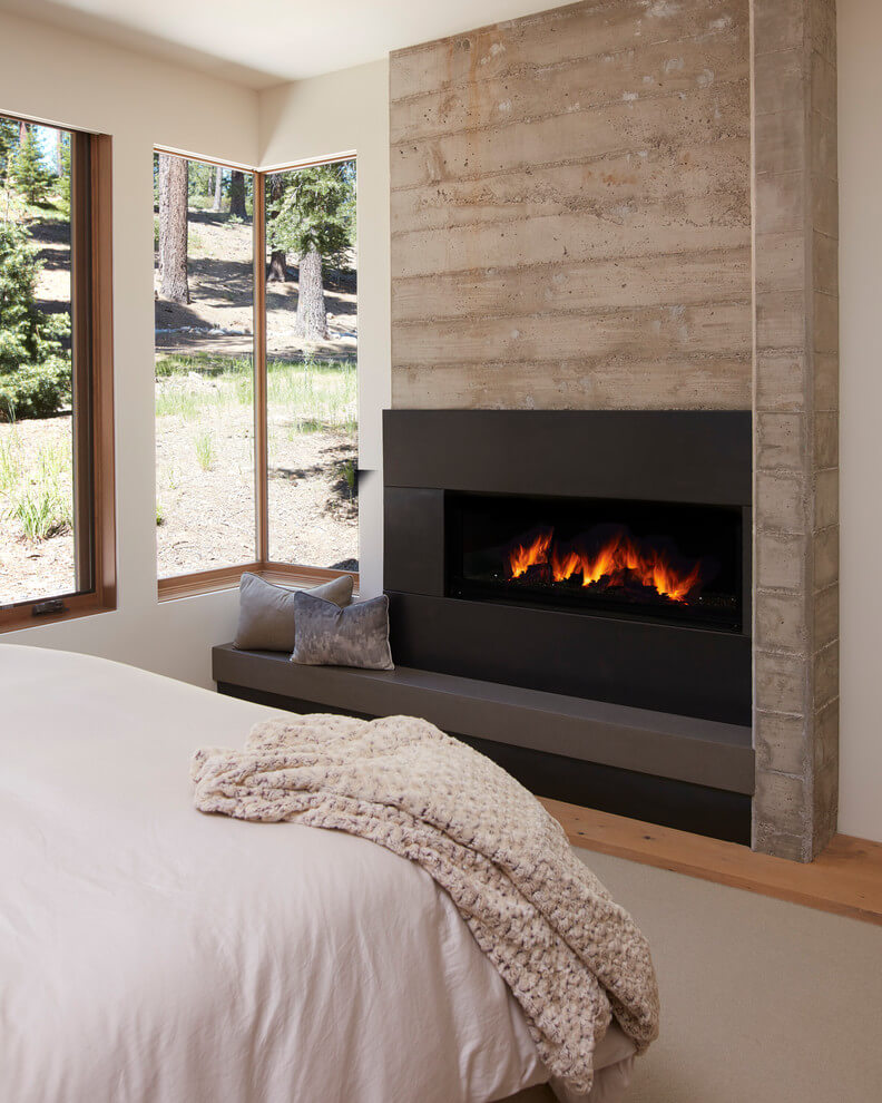 Built-In Fireplace In Contemporary Bedroom