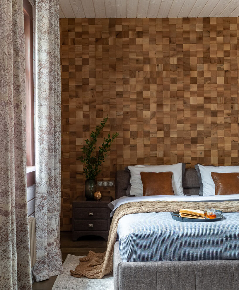 Patterned Brown Accent Wall Bedroom