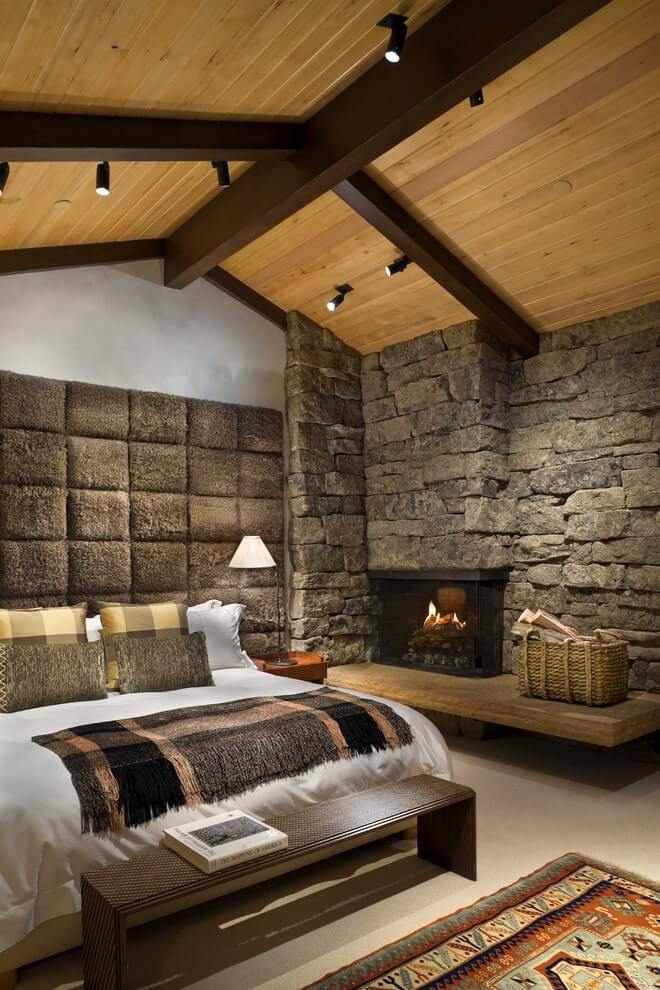 Rustic Bedrooms With Fireplace In Corner