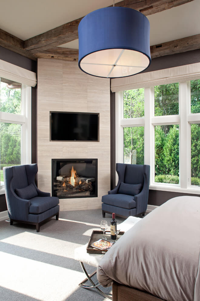 Transitional Bedrooms With Corner Fireplace