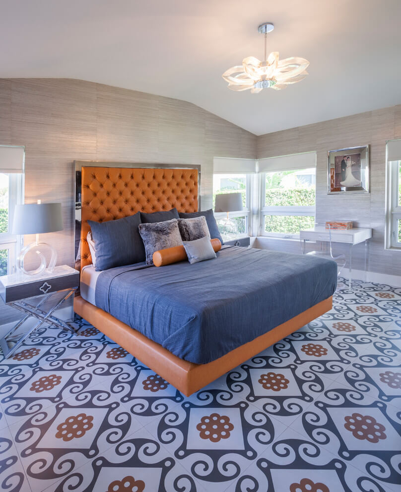 Patterned Tiles Blue Bedroom Design