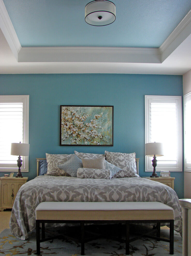 Contemporary Turquoise And Grey Bedroom