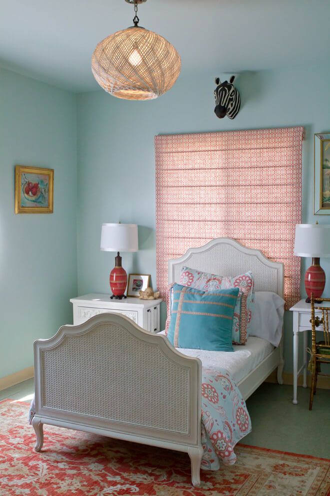 Light Turquoise And Red Bedroom