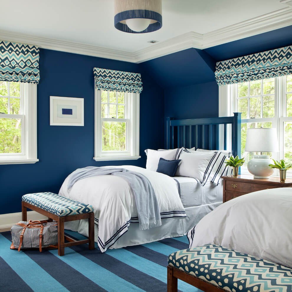 Modern Twin Bedroom In Blue Shades
