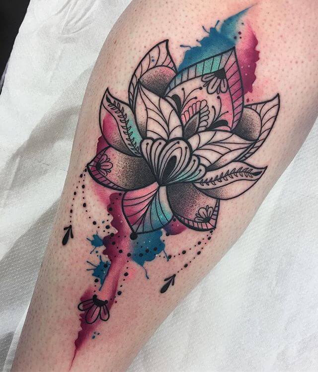 Artistic Lotus Watercolor Tattoo