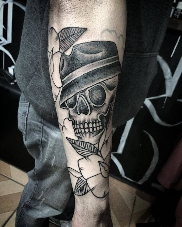 Artistic Lower Arm Skull Tattoo