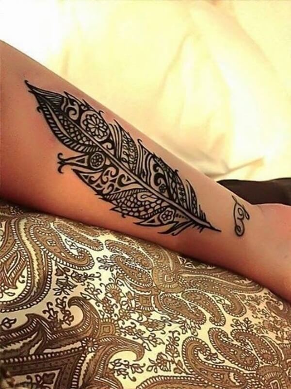 Artistic Mandala Feather Tattoo