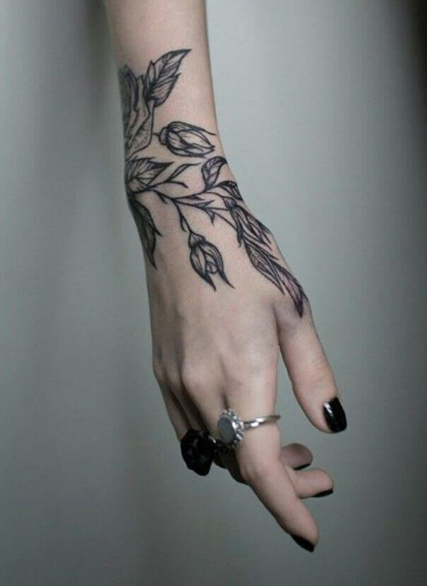 Artistic Vine Back Hand Tattoo